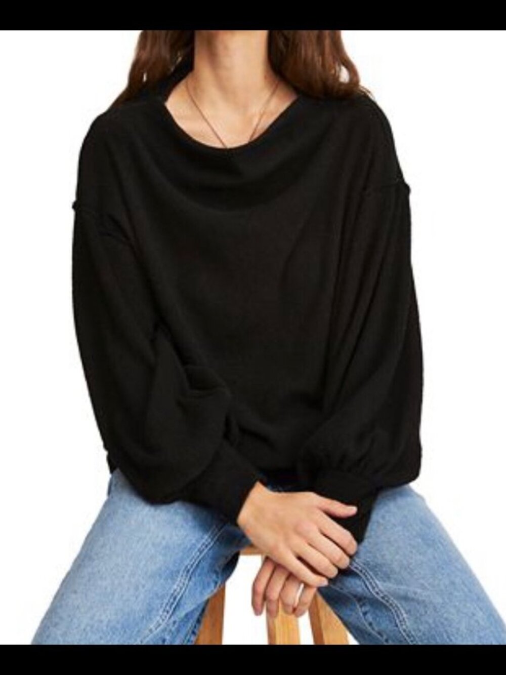 Free People Main Squeeze Hacci Oversized Black Ribbed Knit Size L
